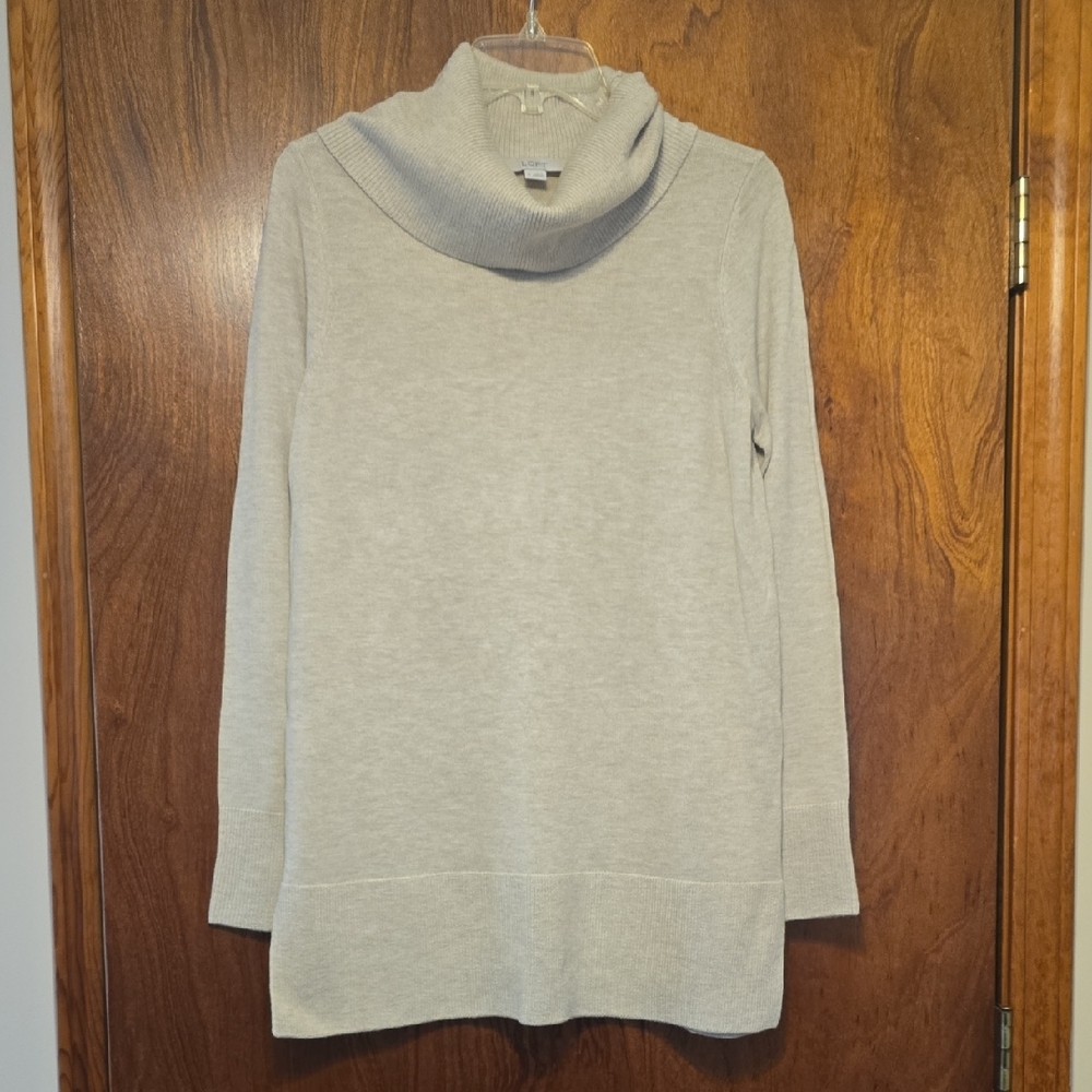 LOFT Beige Cowl Neck Tunic Sweater